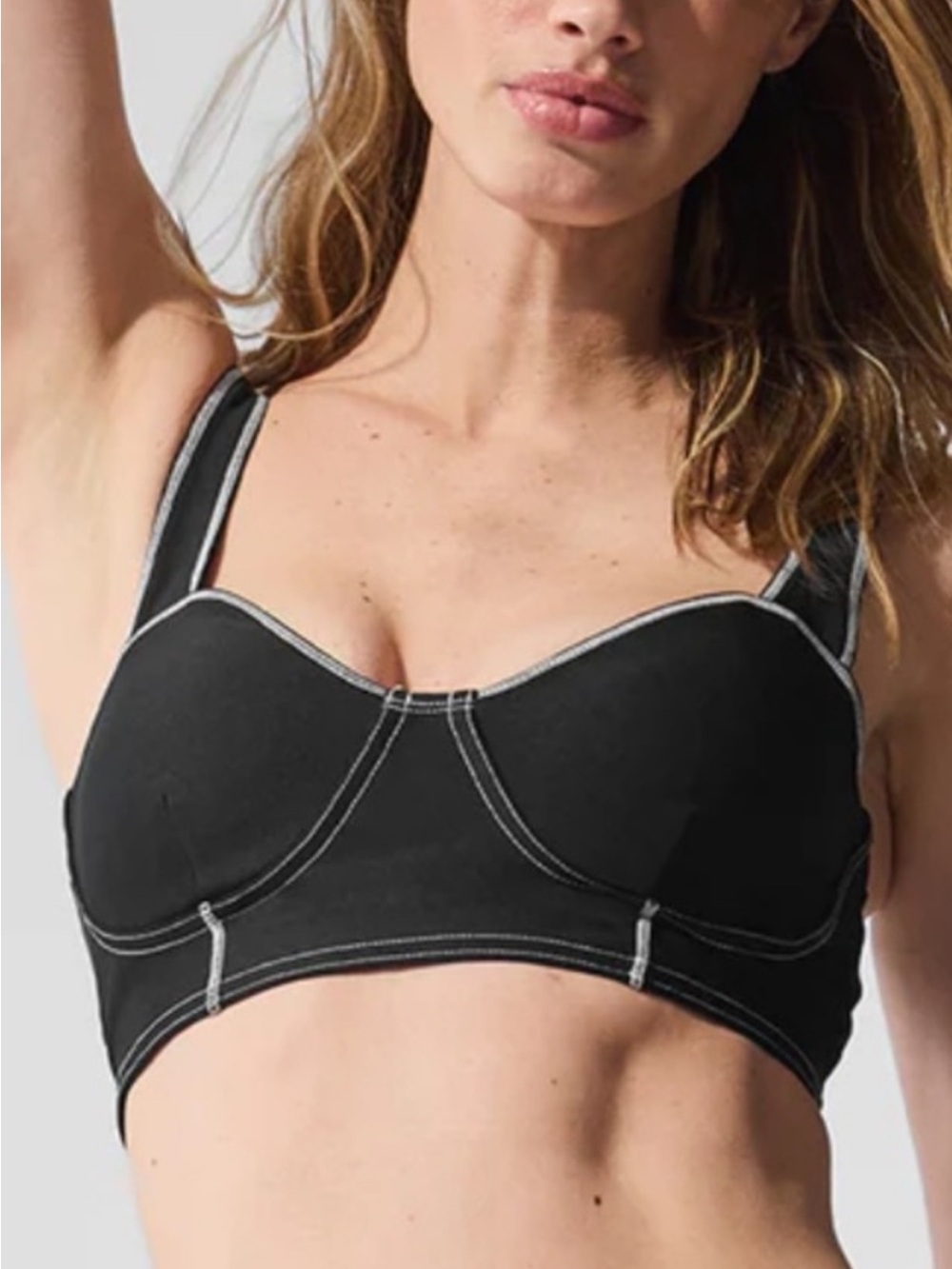 ALO Black Corset Sports Redefine Bra with Contrast Stitching small